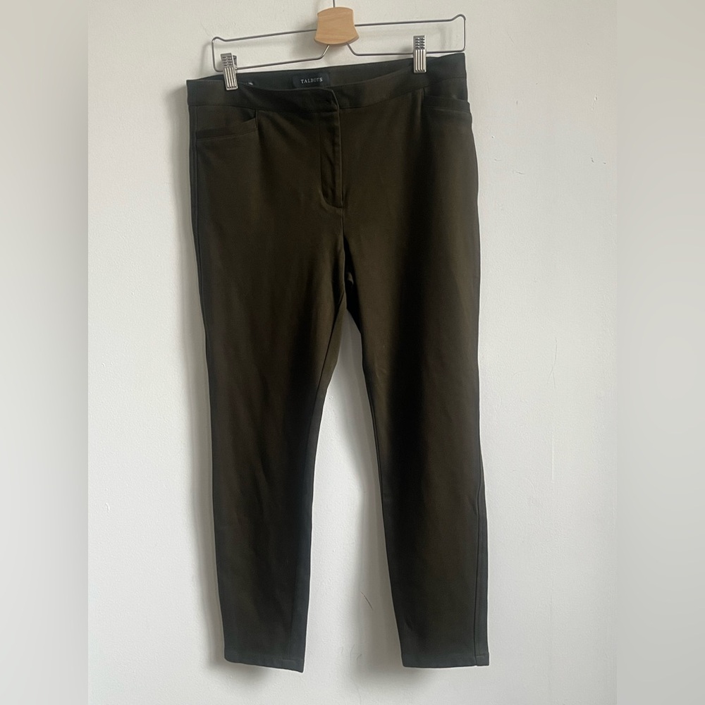 Talbots Skinny Ankle Dark Olive Green Pants sz 10P casual great over boots